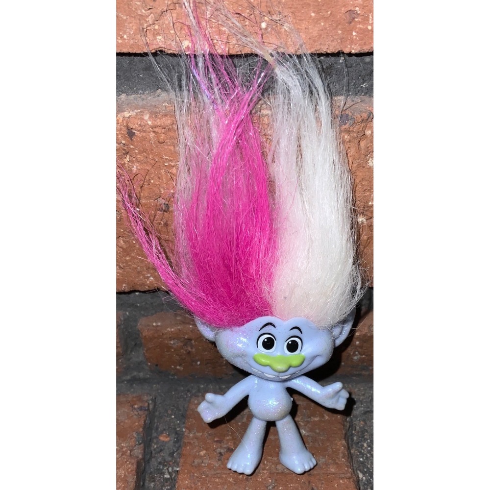 DreamWorks Trolls Guy Diamond Glitter Figure Pink White Split Hair Mini Doll 2"